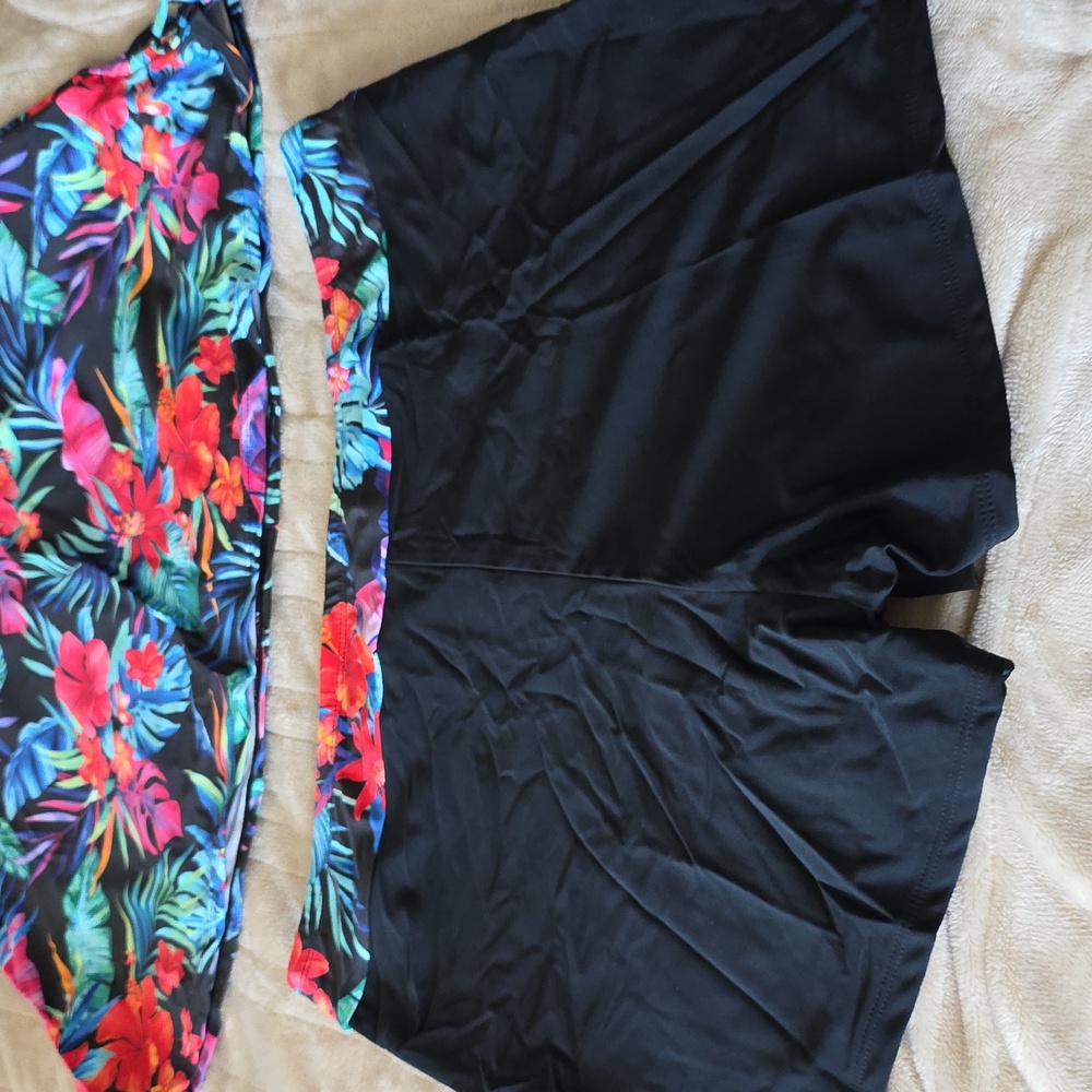 Black Tropical Floral Tankini Swim Set - Women Swim Plus Size 22 - Picture 14 of 14
